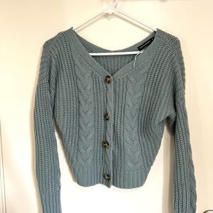 moon & madison Sage Green Cable-Knit Button Cardigan